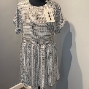 Indikah by Angel‎ Biba  Black/White geometric Dress SzXS Lined Mini NWT Rayon